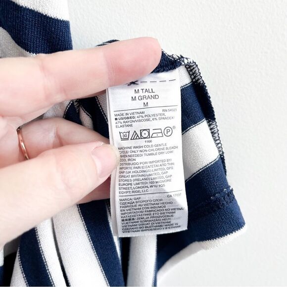 Gap Softspun Striped Dress Navy White Women's M Tall Double Spaghetti Strap NWT - Picture 4 of 7